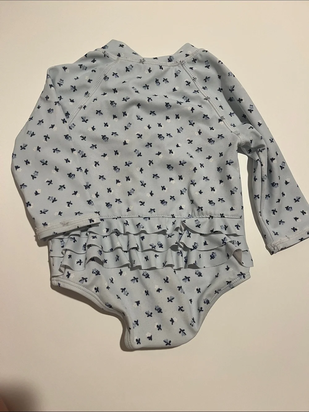 Baby Long-Sleeve One-Piece Swimsuit - Light Blue with Navy Print
